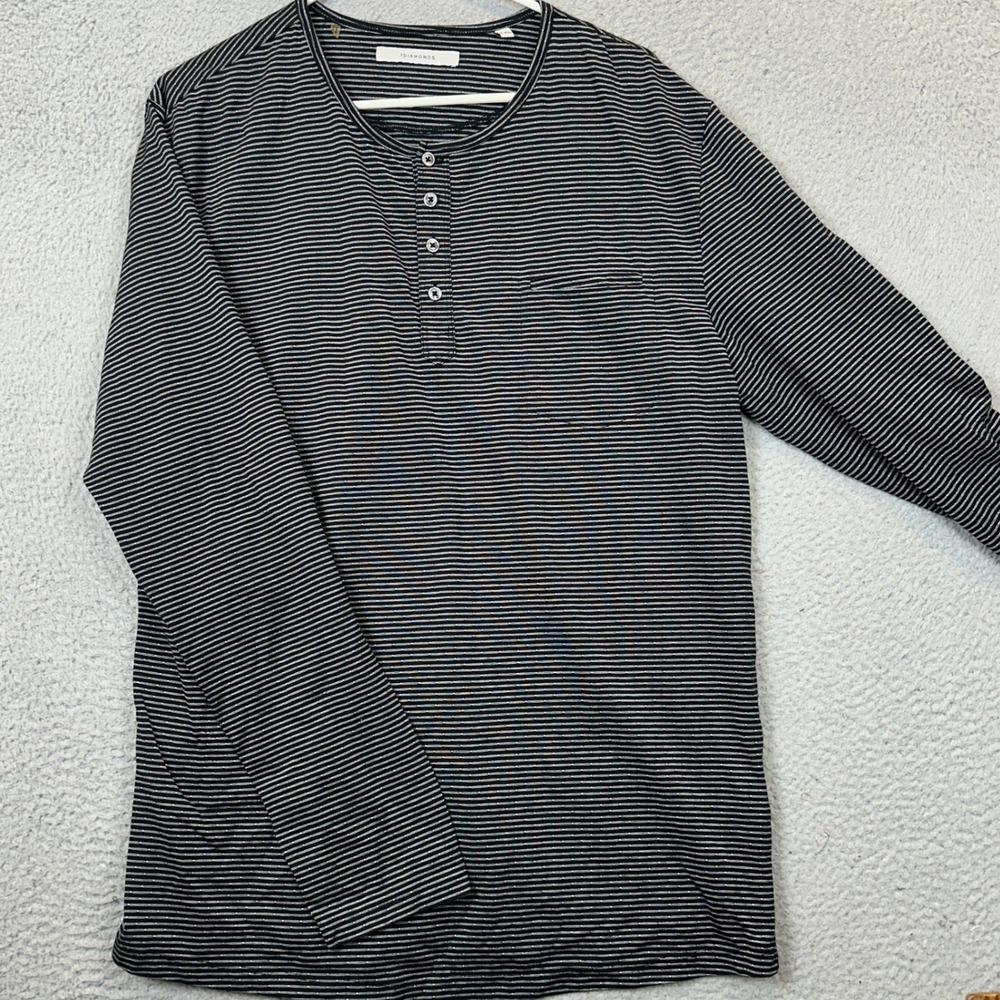 7 Diamonds Shirt Mens 2XL Henley Black White Striped Long Sleeve Chest Pocket
